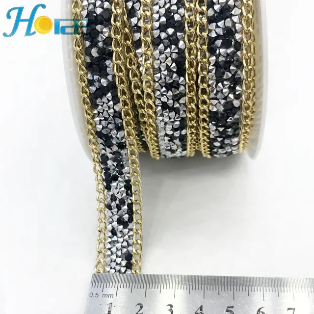 L174 1.7cm iron on cheap rhinestone chain trim for clothing rhinestone beaded trimming for shoes