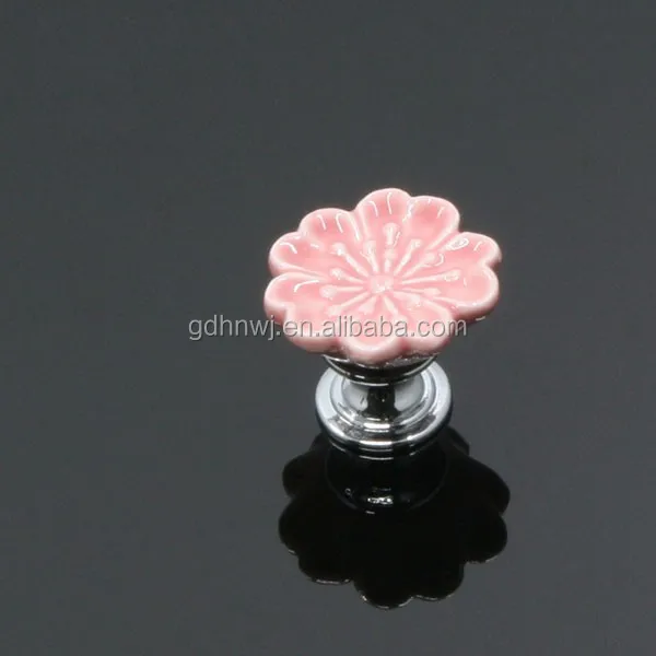 Flower shape single hole ceramic knobs antique porcelain handle for cupboard