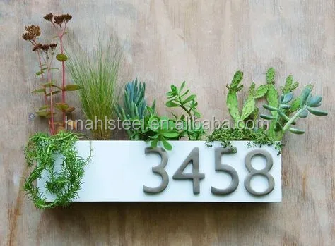Unique corten steel metal wall mounted flower pot with modern address number plaque