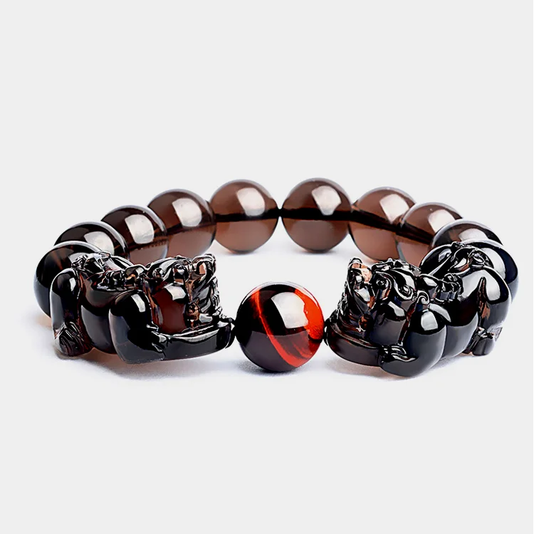 
2018 Fashion natural stone bangle jewelry unisex obsidian bracelet Dragon statue 