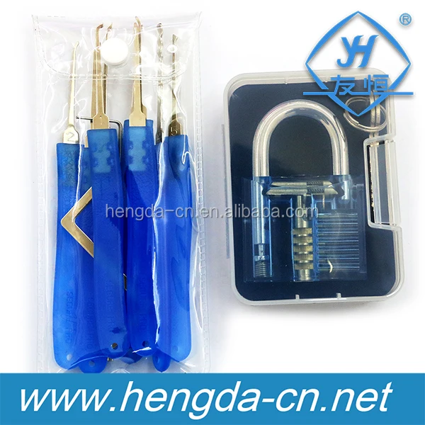 YH9296 Hot sale light blue Practice Padlocks + 9 Piece Unlocking Lock Pick Set Key Extractor Tool