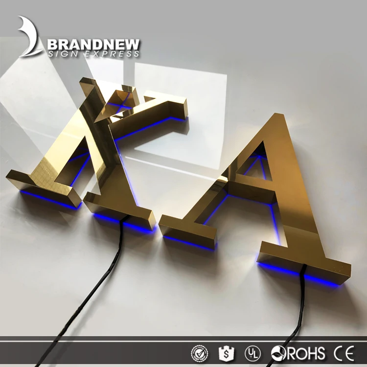  3D нержавеющая сталь стена Английский канал буквы металлический знак Алфавит золотые