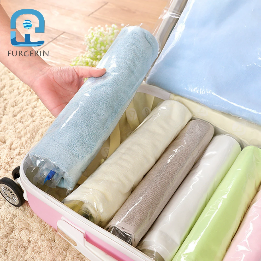 Small Roll Up Travelling Vacuum Compressed Storage Space Saving Bags Transparent Cable Organize Bag Travel Storage Bag For Cloth