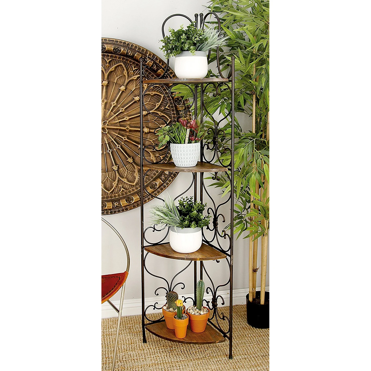 
modern style 4-Tier Metal Wood Corner Rack, 18 by 66-Inch 