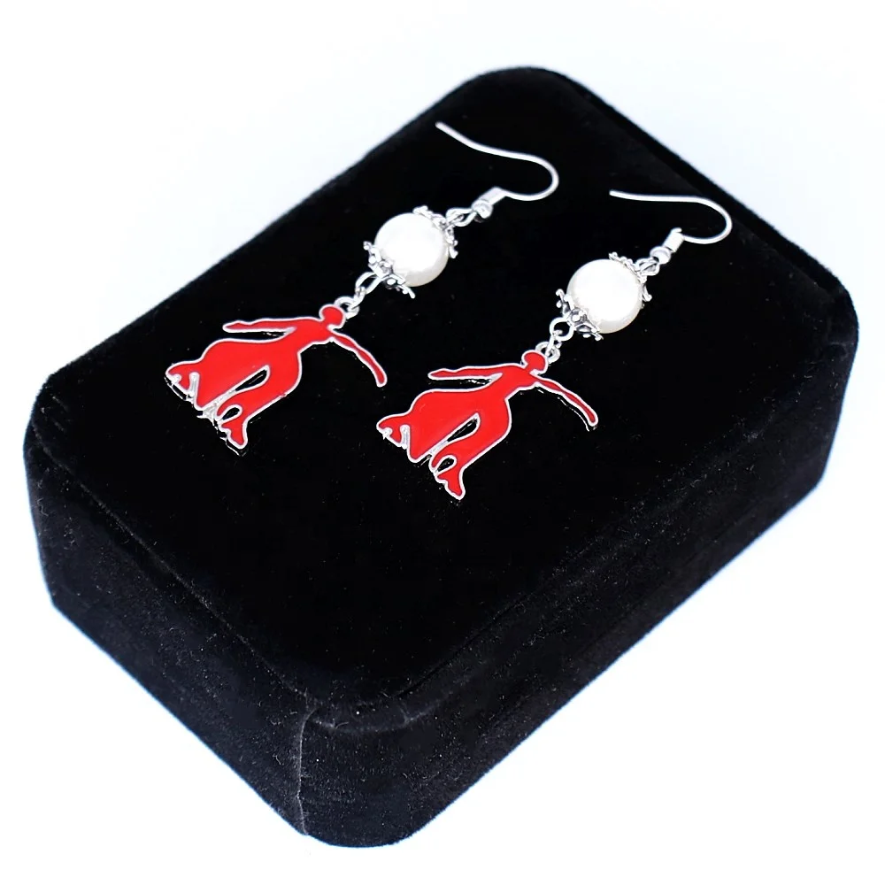 Metal Red Enamel Sorority Greek Delta Theta Fortitude Charm Earring College DST Union Souvenir Jewelry