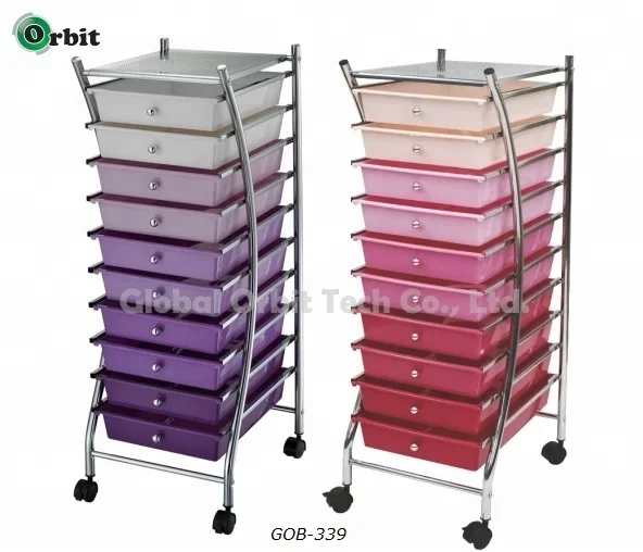 10 Drawer Plastic Storage Rail Trolley Cart With Wheel