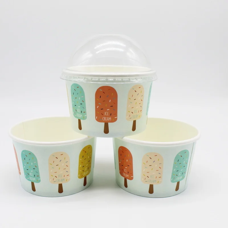 Factory Price 100 % Biodegradable Packaging Disposable Eco Friendly Ice Cream Paper Cups with Lid Spoon glass