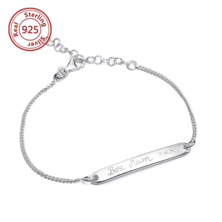 custom logo bracelet original women personalised engraved bar bracelet silver identity bracelet