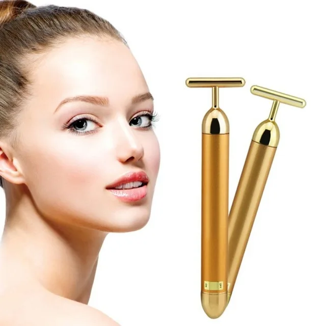 beauty factory 24k Golden Electric Beauty Bar Powerful Vibration Face Massager Face Lift Artifact Face Firming Roller Anti Agin
