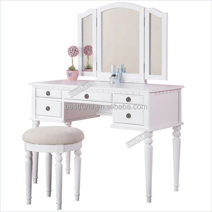 
Bedroom white French solid wood KD dressing table with mirror ,makeup dresser 