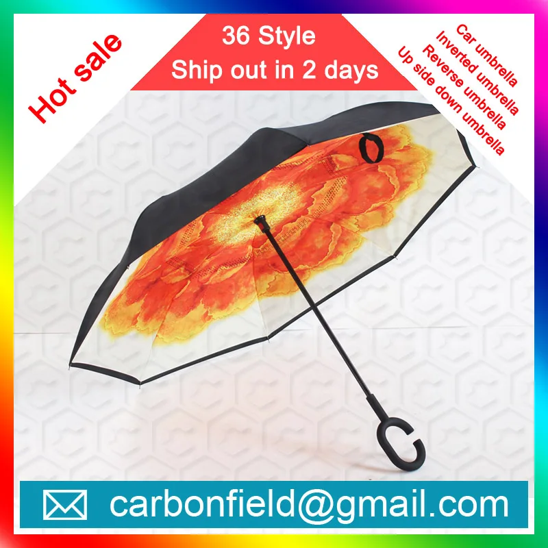 Unique c handle inverted Reflective Strip Safety Car Umbrella - Anti-uv Sun And Rain Inverted Umbrella Yellow style