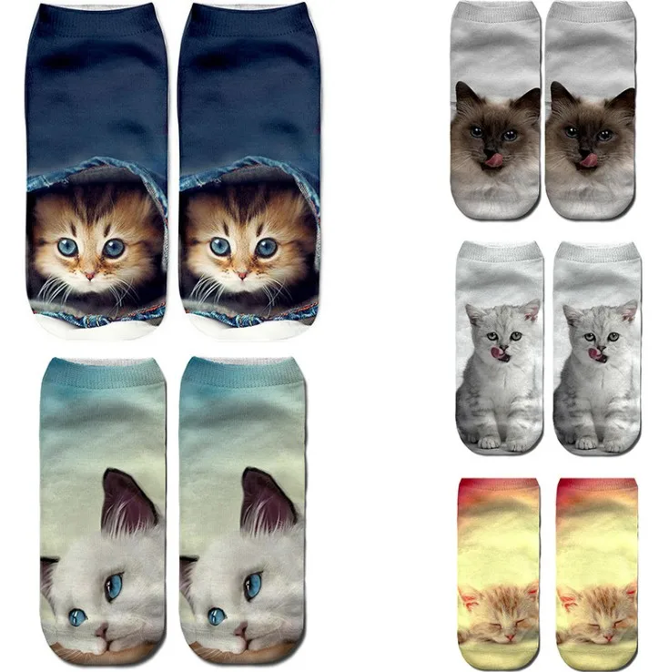Носки с мультяшным рисунком носки с трехмерным рисунком оригинальные носки с изображением животных и кошек для женщин