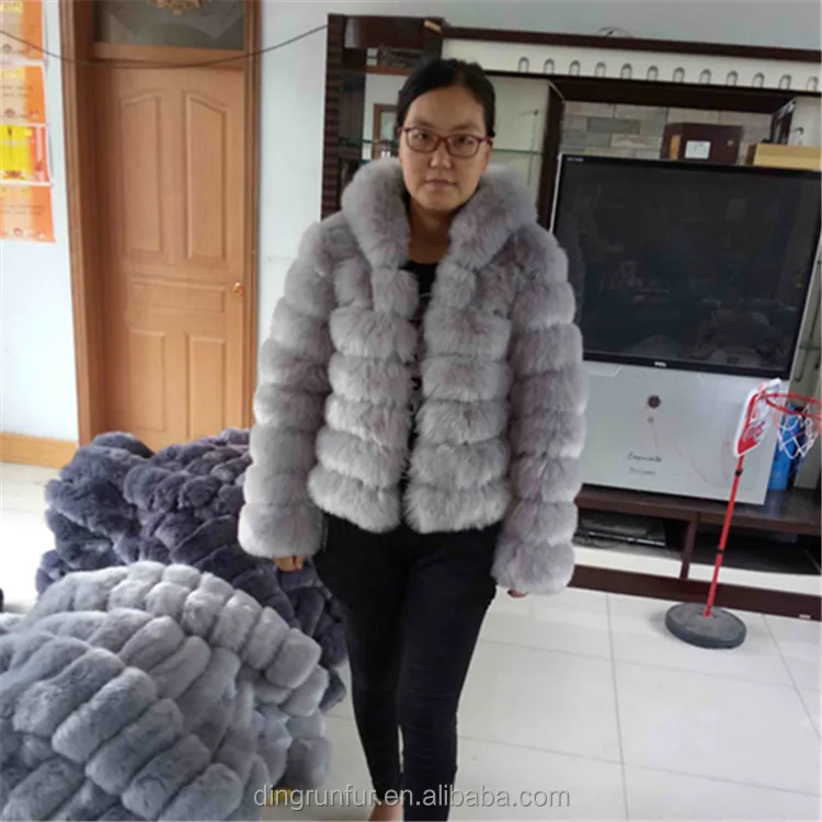 High Quality Artificial Faux Fox Fur Coat Fake Fur Jacket with hood