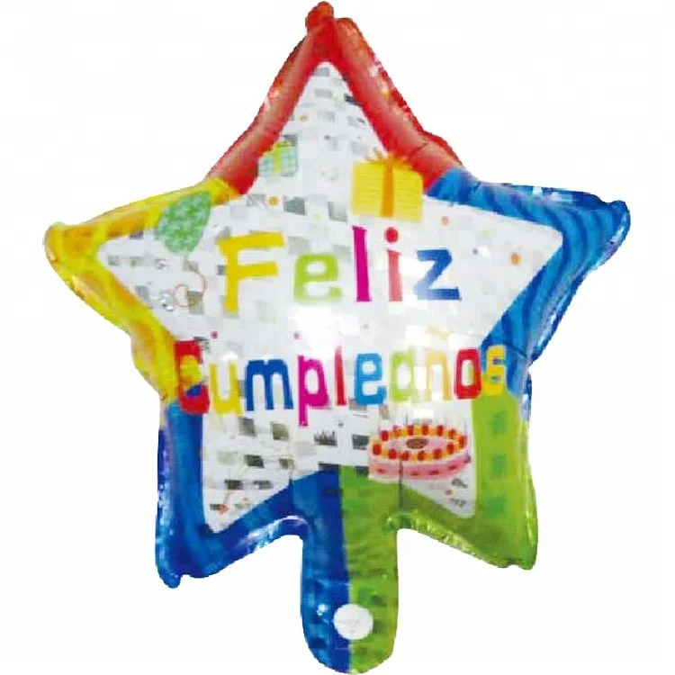 Wholesale star shape Spanish language 10 inch Feliz Cumpleanos birthday foil balloon for party decoration