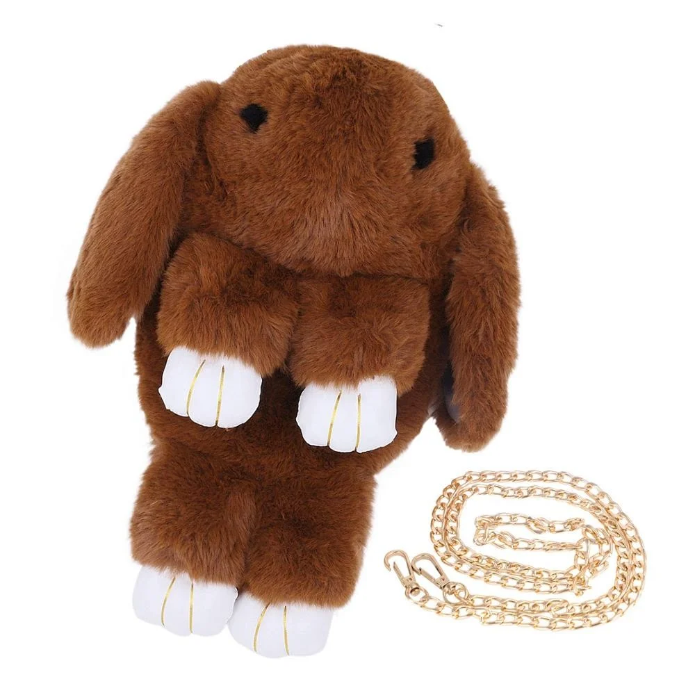 Kids Rabbit Faux Fur Backpack Bunny Hare Shoulder Bags Plush Doll Crossbody Knapsack Wallet Purse Travel Pouch Girls 25-30days