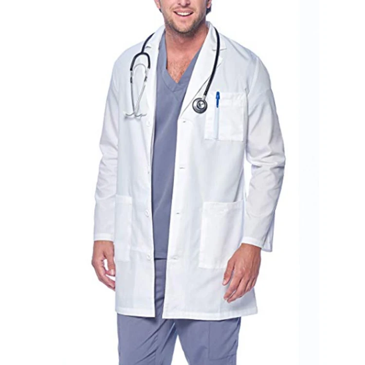 Cotton polyester hospital unisex white doctor nurse uniform dress smock medical surgical lab coat with pockets