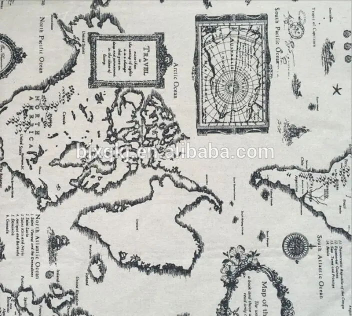 China supply bulk quantity cotton linen world map fabric with low price