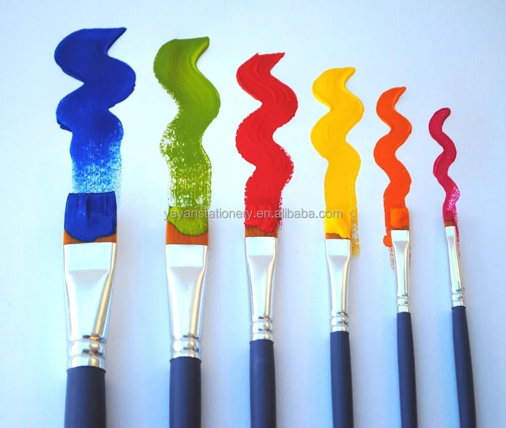 Best Quality Nylon Bristles Flat Shape Short Wooden Handle Art Paint Brushes Synthetic with Premium Case