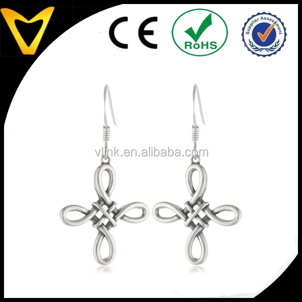 Vintage Sterling Silver Celtic Knot Cross Drop Earrings ear rings for girlfriend fashion earring fancy ear rings