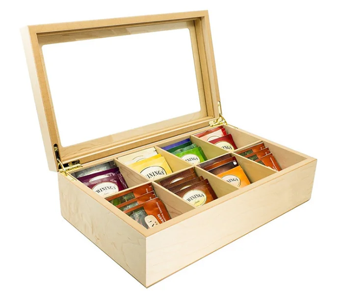 Роскошный деревянный ящик для хранения чая, 8 отделений со стеклянным окном