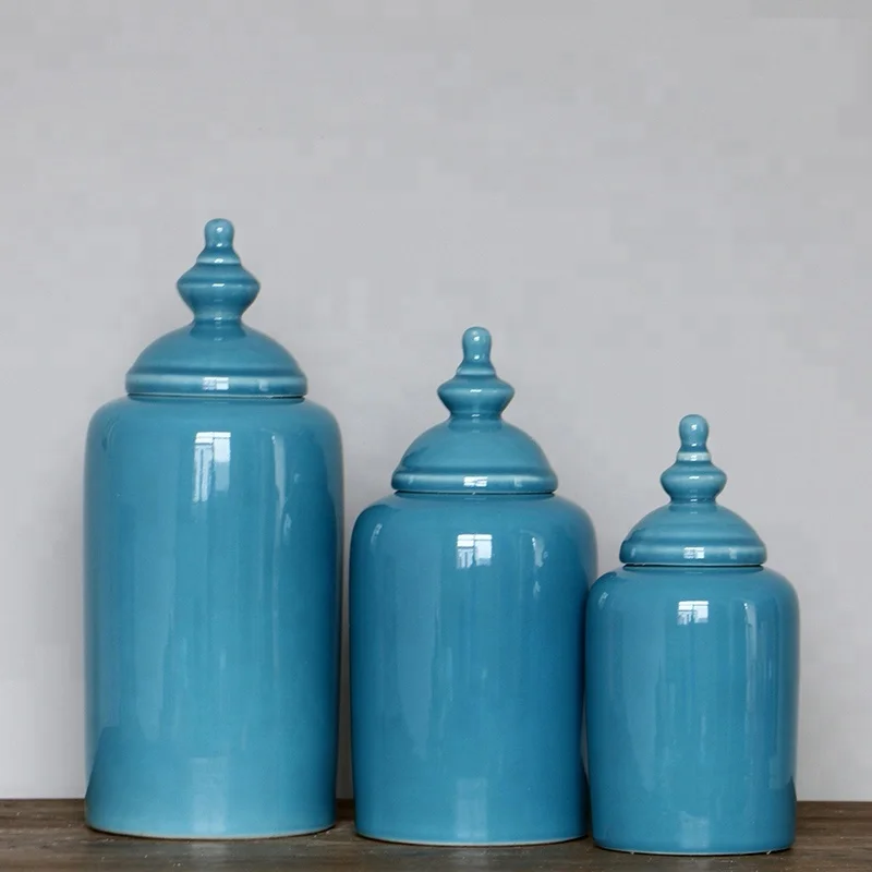 Jingdezhen Ceramic decorative jar with single color table porcelain flower vase with lid home decoration holiday gift