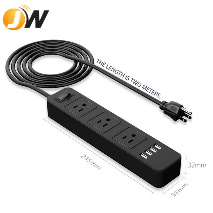 3 Ways US OUTLETS 4USB Ports US Plug Extension Socket Electric Power Strip