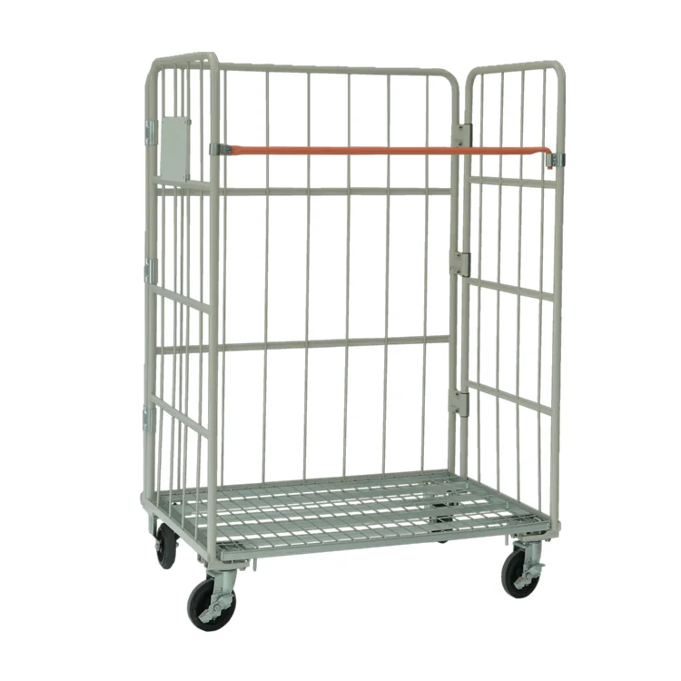 Portable foldable powder coated/galvanized wire mesh roll container, roll cage, rolling cage trolley