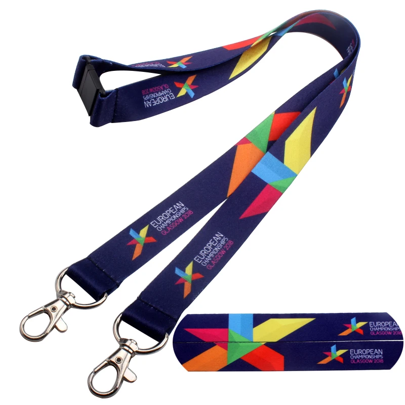 Free sample oem polyester lanyard with id card holder double clip lanyard