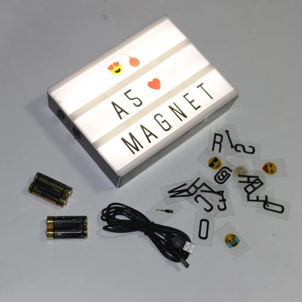 Combination LED Night Light Box USB Port DIY Black Letters Cards Lamp Message Board Party Sign Cinema Lightbox A5