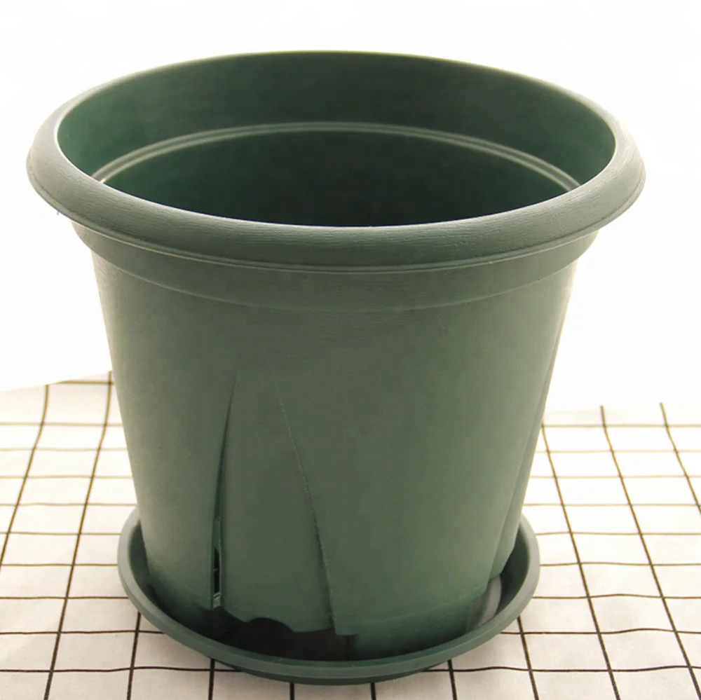 Seedling Plant Nursery Pot / Round Green Plastic Flower Pots with Saucers