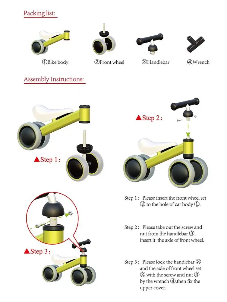 Baby Balance Bikes Bicycle Children Walker 10 Month -24 Months Toys for 1 Year Old No Pedal Infant 4 Wheels Toddler