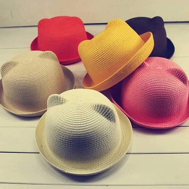 Fashion Ears Straw Hats Kids Beach  Caps Baby Hats For Girls Bucket Hat Boys Cap Children Sun Summer Cap