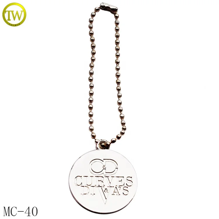 Custom engraved name round hang plate silver wallet metal chain tag with hook