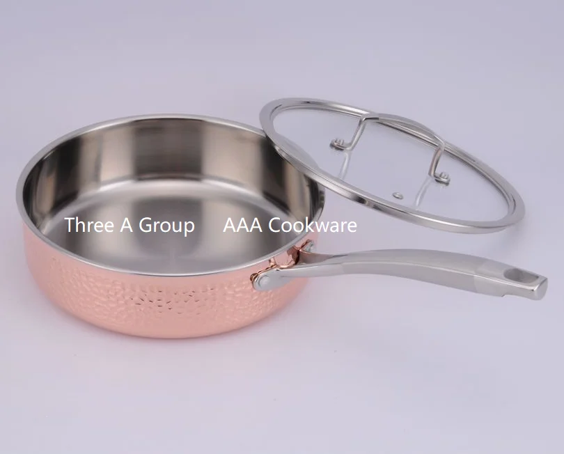 Luxury Hammer Finished Tri-ply Copper Saute pan with lid