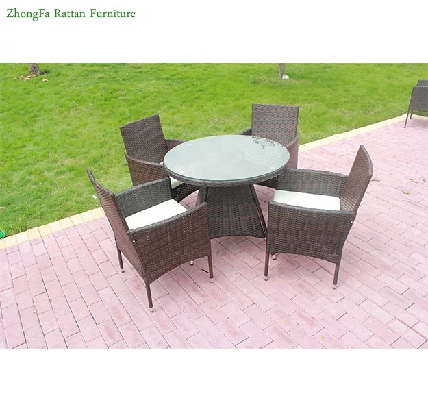 4-Seat Rattan Wicker Round Dinning Table with Chair