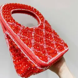 French Niche Design Party Red Beaded Ladies Handbag Banquet Evening Clutch Purse