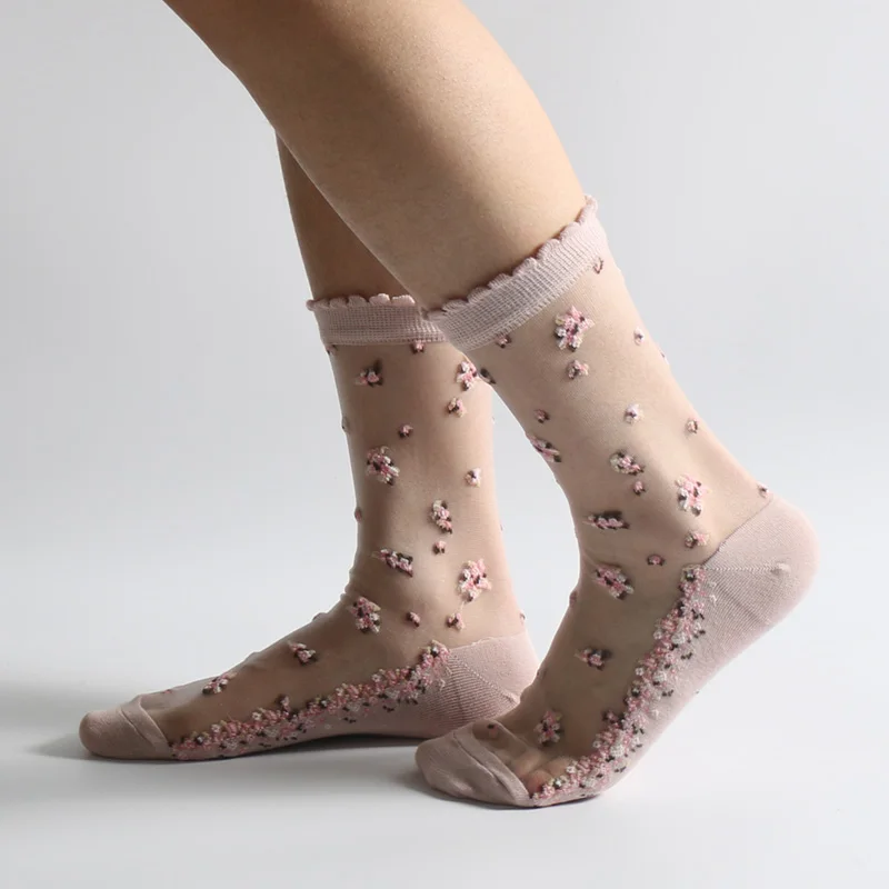 10 Pairs Factory supply transparent thin transparent crystal silk women socks