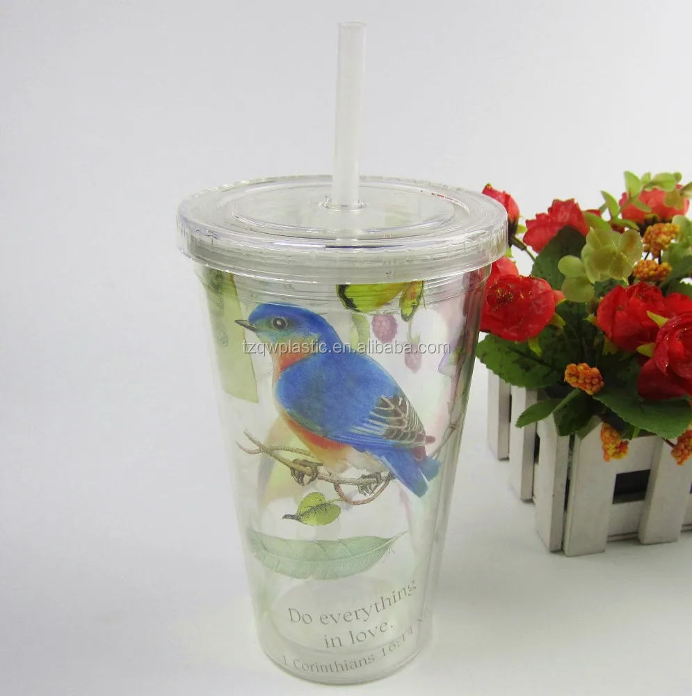 Пластиковые двойные стенки соломенная чашка с ПВХ insert-450ml