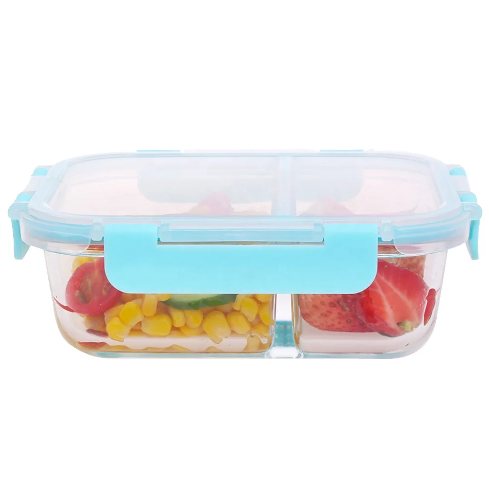 Amazon Hot Selling 5 Pcs Glass Meal Prep Containers 2 Compartment set with Removable Snap Lids