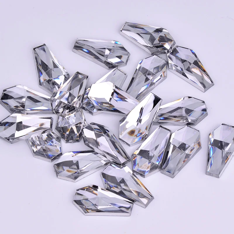 Fancy 11*19mm Clear White Glue On Crystal Stones Non Sewing Beads Flat Back Acrylic Rhinestone