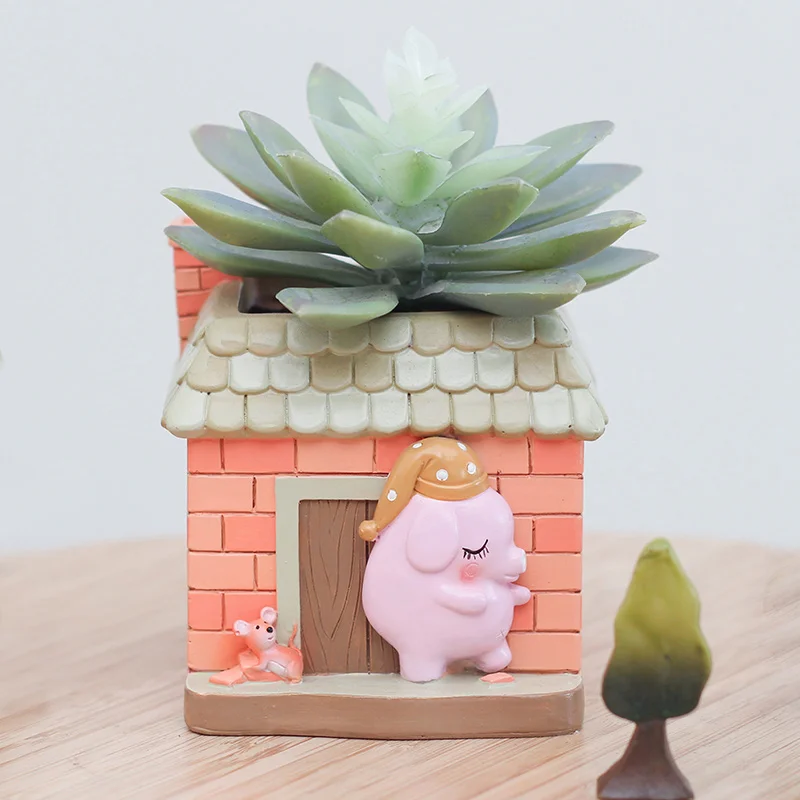 Оригинальный цветочный горшок Zakka из смолы с мультяшными животными