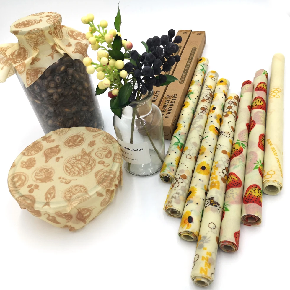 Cheap custom biodegradable eco friendly organic reusable cotton sandwich bag storage beeswax food wraps paper sheet roll