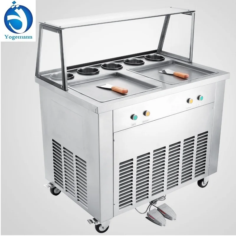Industrial Two Square Pan High Efficiency Mobile Juice Sorbet Ice Cream Machine Thailand style Ice Cream Roll Making Machine