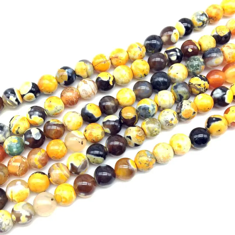 Natural Stone Beads Colorful Fire Agate Crackle Round Ball 6/8/10mm DIY Stone Fire Agate Smooth Round Beds For Jewelry Making