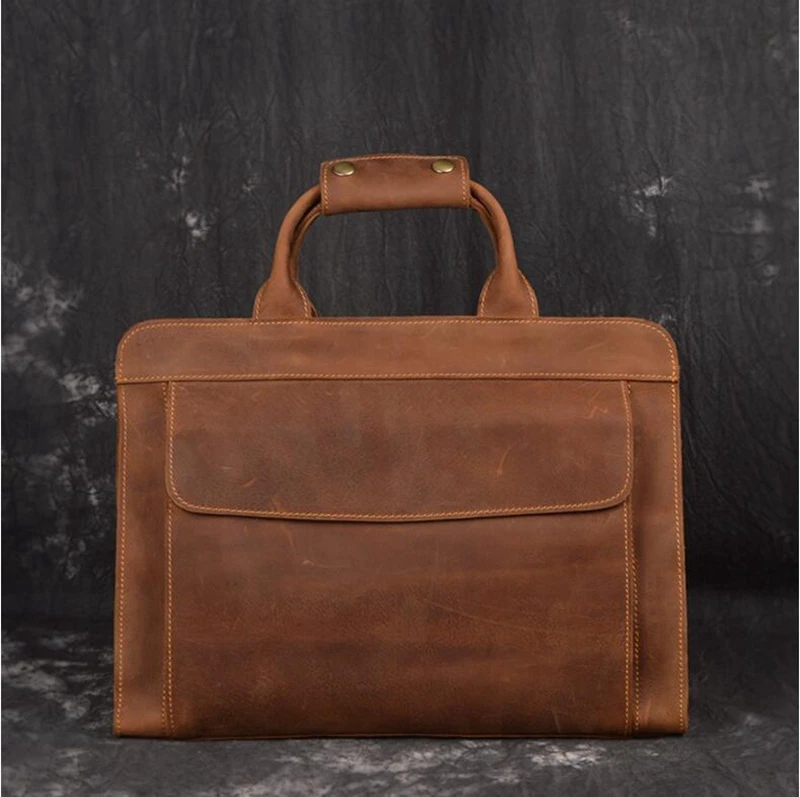 Dreamtop DTG046 vintage style men office laptop bag tote daily use messenger mens leather briefcase