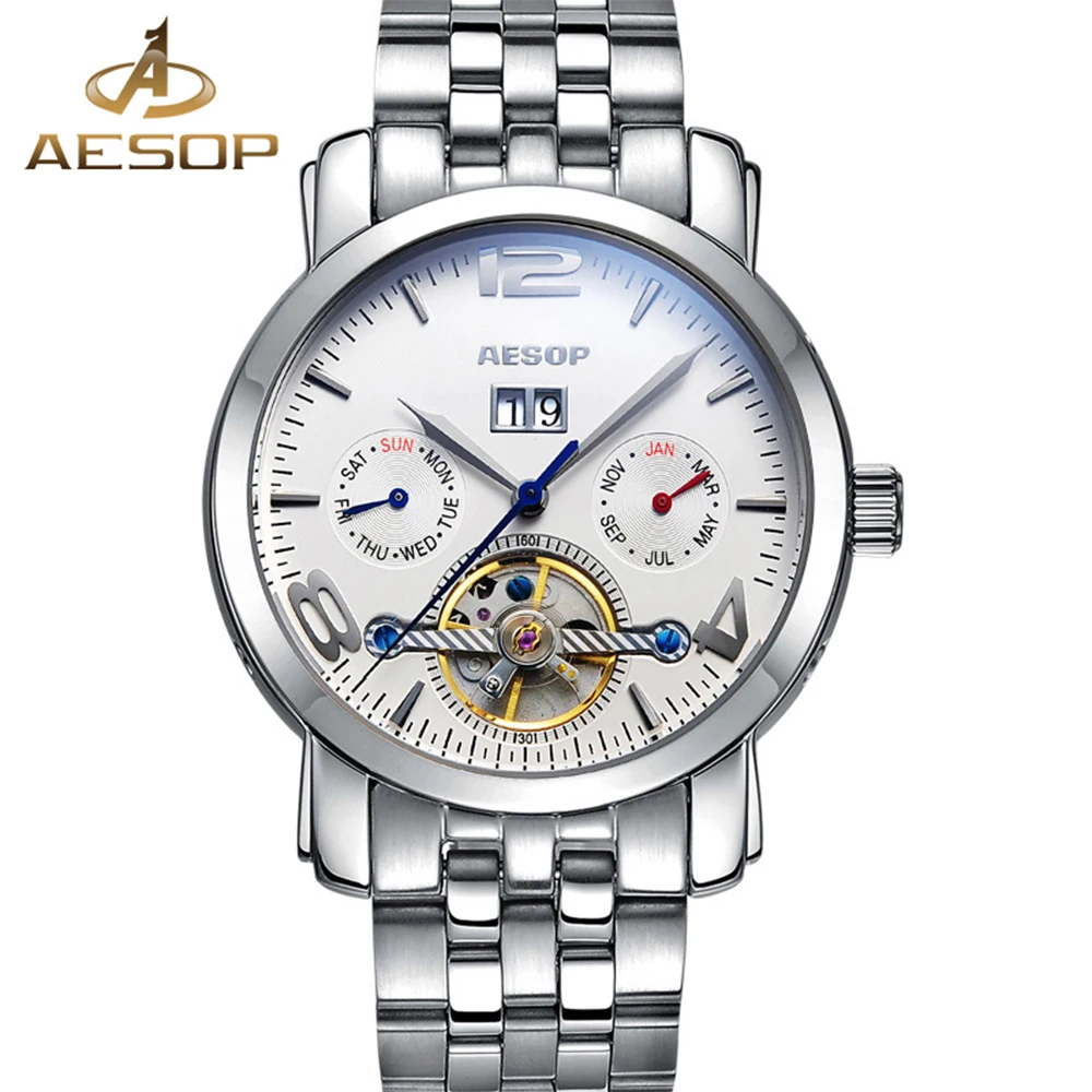 Aesop Brand Automatic Men Stainless steel band Male Clock Relogio Masculino Hodinky watch
