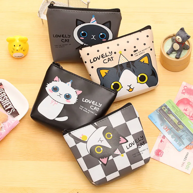 Korea lovely mini PU creative cat wallet bag coin bag key bags card bag