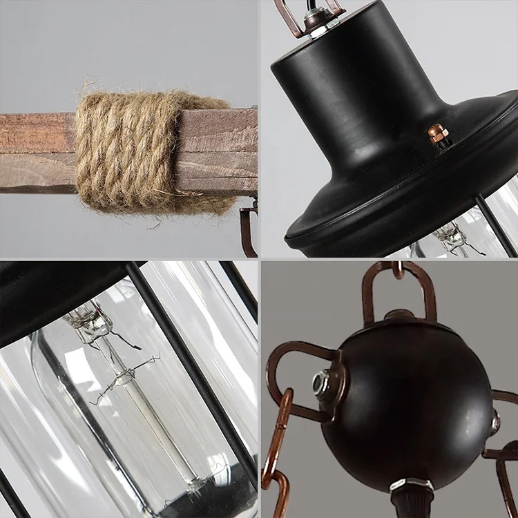 led lights kitchen chandelier retro pendant lamp indoor home decoration in wood design