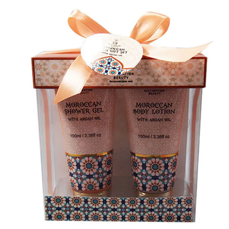 
Halal refreshing plastic bottled body lotion, shower gel bath gift set in PVC box 