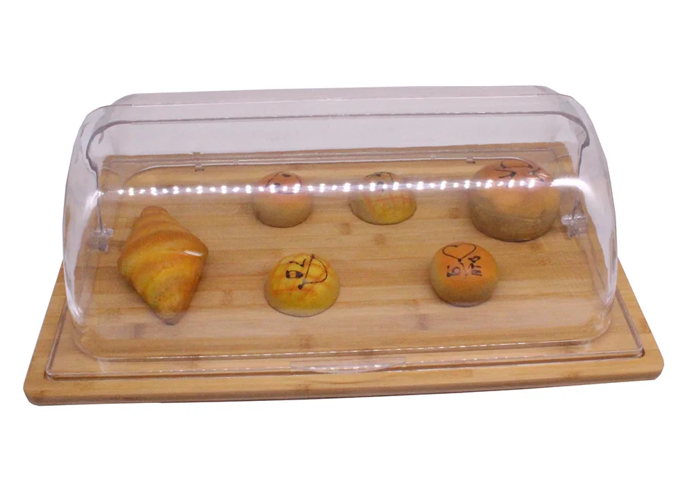 Customized Rectangular Bamboo Bread Board Tray with Clear Lid--BIG